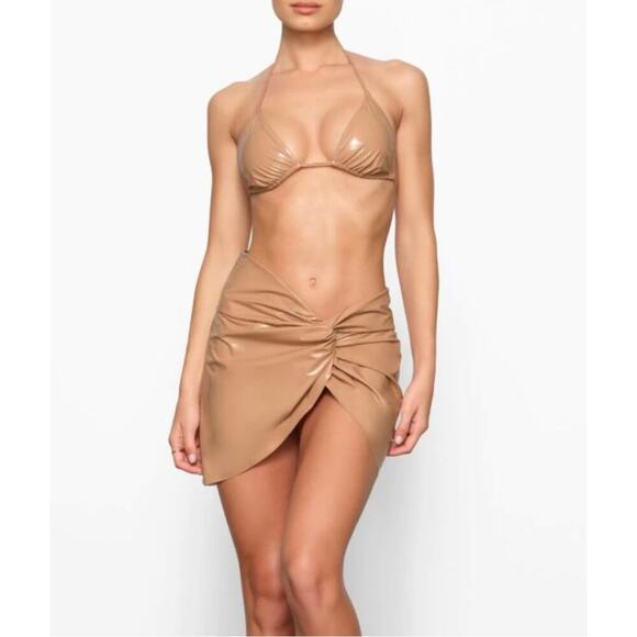 Skims Swim Mini Skirt Women 2X Ochre Textured Bikini Story Sarong Cover Up Beach - Picture 4 of 15
